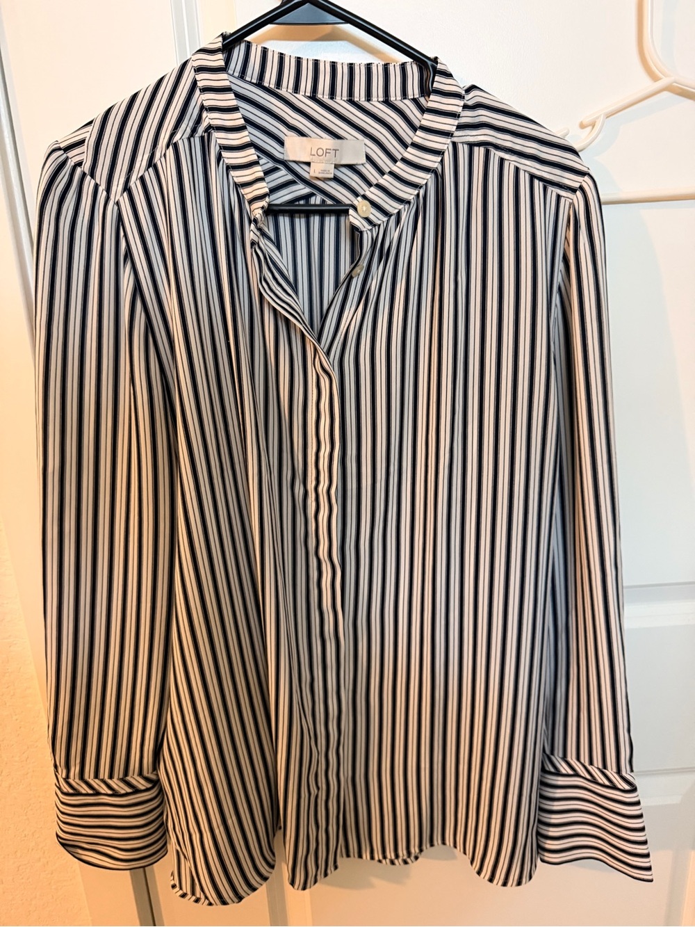 LOFT Black and White Vertical Stripe Button-Down Shirt